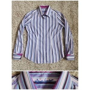 Robert Graham Pink Purple Stripe Women‎ Sz S Long Sleeve Button Up Shirt
